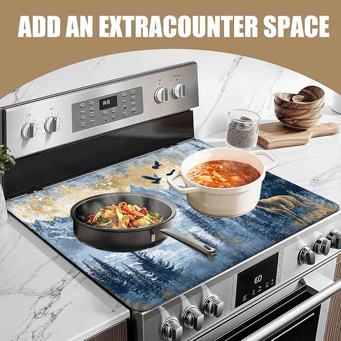 Misty Forest Deer Stove Top Covers for Electric Stove, Mountain Electric Gas Stove Pad Heat Resistant Range Cooktop Protector for Home Decor Kitchen 28"x20"