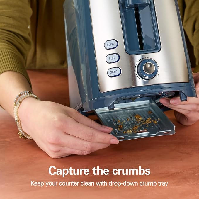 Hamilton Beach Extra-Wide Slot 2 Slice Toaster With Bagel & Defrost Buttons | Browning Control With 7 Shades | Auto Shutoff | Toast Boost | Slide-Out Crumb Tray | Kitchen Makeover Blue | 22634