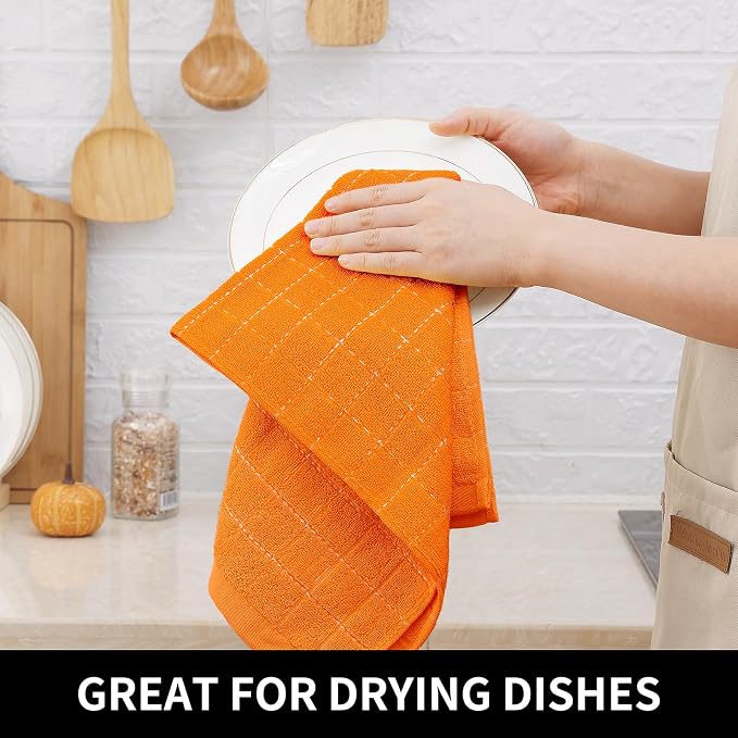 Homaxy 100% Cotton Terry Kitchen Dish Cloths, 8 Pack, Orange | Ultra Soft and Absorbent, Suitable for Drying and Washing Dishes