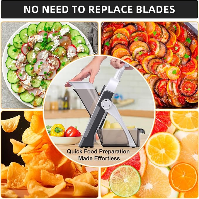 Safe Mandoline Slicer for Kitchen, Professional Vegetable Potato Slicer | 0.1-8 mm Adjustable Thickness, Food Chopper French Fry Cutte, Mandolin, Chopping Artifact Fast Veggie (just Slice, Gray)