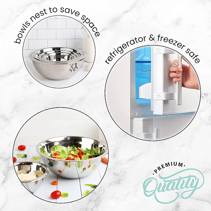 WHYSKO Stainless Steel Mixing Bowls Set, 5-Piece Meal Prep & Food Storage | .75, 1.5, 3, 4 & 5 Quart Metal Mixing Bowls Set for Prep, Serving, Baking & Food Storage, Ecofriendly, Dishwasher Safe, Black