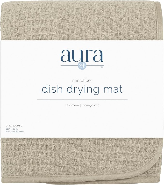 S&T INC. Dish Drying Mat, 18" x 30", Jumbo, Beige | Absorbent Microfiber, XXL Kitchen Counter Mat for Dishes, Utensils, Pots and Pans, Machine Washable