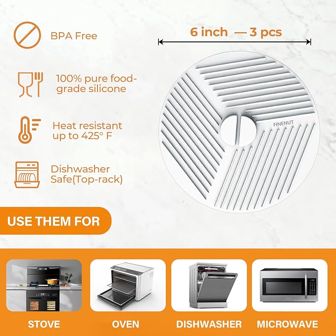 3 Pack 6 Inch Silicone Lids for Bowls, Microwave Splatter Cover Food Storage Universal Multi-Use Pot Holders Trivet Mats, Heat Resistant Dishwasher Safe for Cups Mugs Kitchen Food Containers