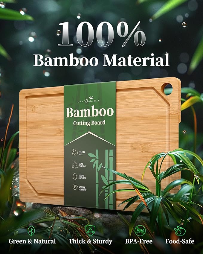 Kitsure Bamboo Cutting Board for Kitchen, Large, Natural | Multi-Sizes Wooden Cutting Boards for Chopping & Serving, Convenient Kitchen Essentials, Deep Juice Grooves