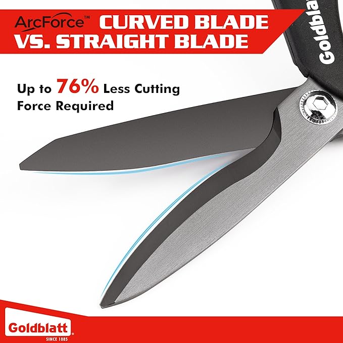 Goldblatt 10-Inch Heavy Duty Scissors, Multipurpose Shop Scissors | Curved Titanium Blades and Serrated Edge for Easy Cutting of Aluminum Sheets, Pruning, Rope and Leather