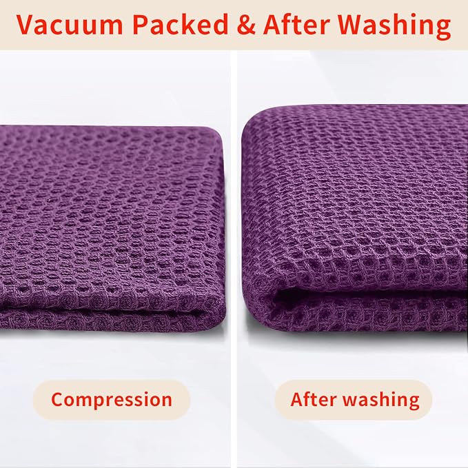 Homaxy 100% Cotton Waffle Weave Kitchen Dish Towels 4-Pack, Purple | 13 x 28 Inches, Ultra Soft Absorbent Dish Towels, Quick Drying Cleaning Towels