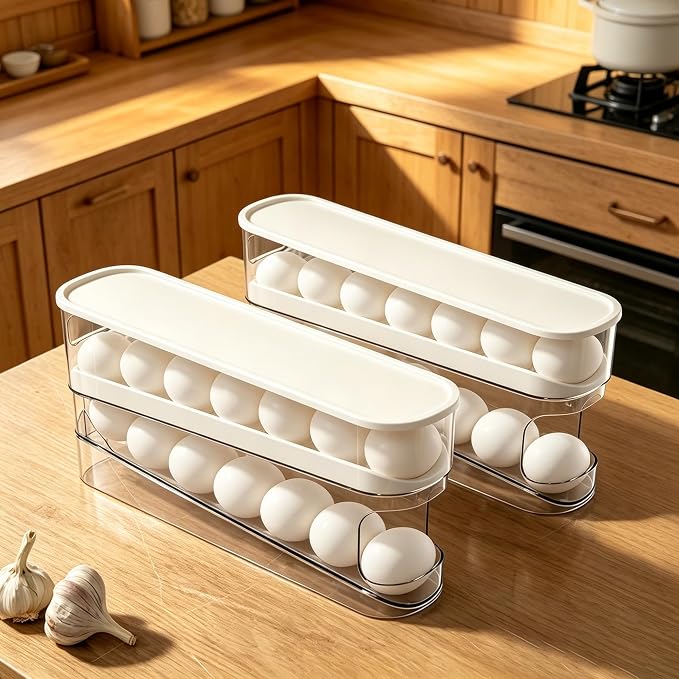 WACOI Auto Rolling Fridge Egg Organizer, Space Saving Eggs Dispenser for Refrigerator Storager, Home Egg Holder, 1 pack
