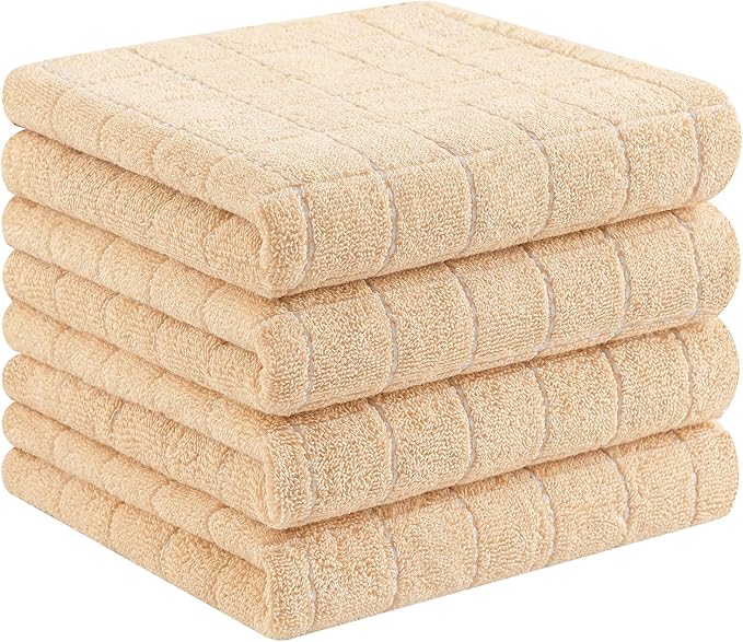 Homaxy 100% Cotton Terry Kitchen Towels, 4 Pack, Apricot | Ultra Soft and Absorbent Dish Towels for Kitchen, Suitable for Drying and Washing Dishes
