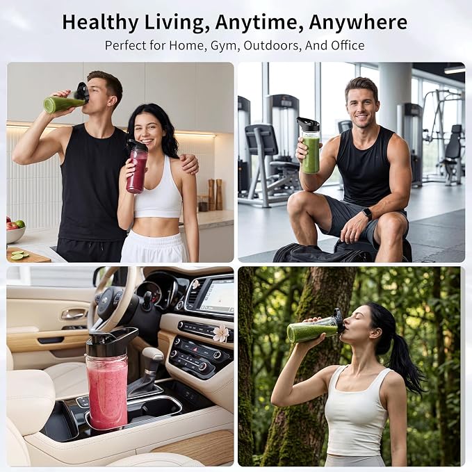 COKUNST Smoothie Blender, Personal Blender with 2 To-Go Cups & Lids, Black | 25,000 RPM Powerful Motor, Blender and Grinder Combo, One-Button Pulse, BPA Free, Compact Size, for Kitchen, Frozen Drinks