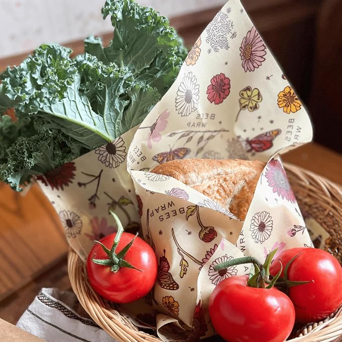 Bee's Wrap Beeswax Produce Bags, 2 Pack - Meadow Magic | Organic Beeswax Wraps - Plastic Free - Reusable Produce Storage - Fruits, Vegetables & Farmers Market - Made in USA