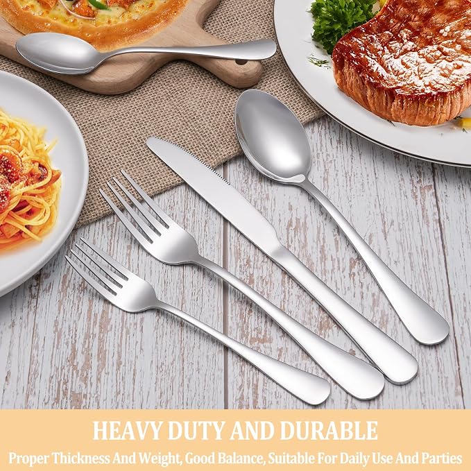60 Piece Silverware Set Service for 12,Premium Stainless Steel Flatware Set,Mirror Polished Cutlery Utensil Sets,Durable Home Kitchen Eating Tableware Sets,Include Fork Knife Spoon,Dishwasher Safe