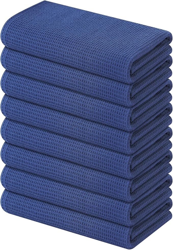 Homaxy 100% Cotton Waffle Weave Kitchen Towels, 8 Pack, Navy Blue | Soft and Absorbent Dish Towels, 16 x 26 Inches Quick Dry Hand Towels