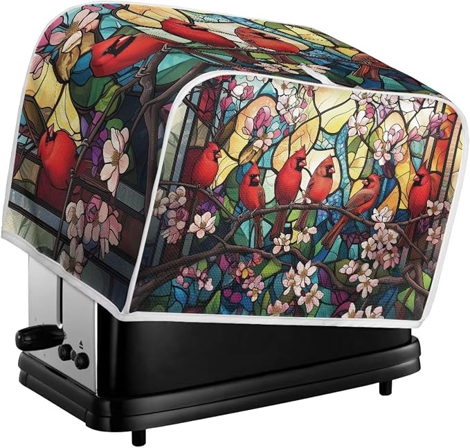 Cardinal Printed Toaster Cover Peach Blossom Toaster Dust Covers 4 Slice Bread Maker Cover Dustproof, Waterproof Kitchen Small Appliance Protector