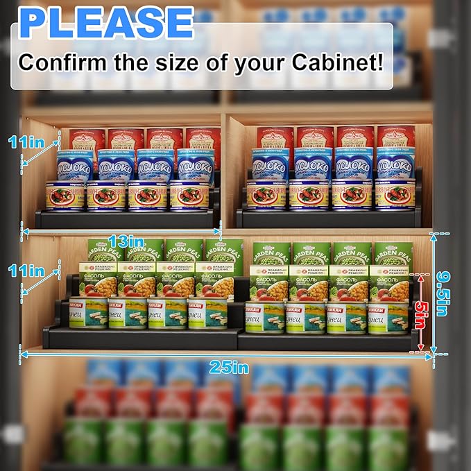 3-Tier Expandable Bamboo Can Organizer for Pantry, Holds 24 Cans, Black | Adjustable Can Storage Rack for Pantry, Can Holder for Kitchen Cabinets, Canned Food Soda Organizer, Black (Patent Pending)