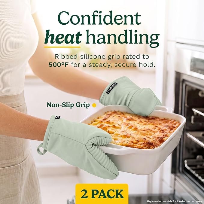 Cuisinart Mini Oven Mitts, 2-Pack 5"x8.5", Heat Resistant 500F | Compact pot holder for baking, air fryer, and cookware, silicone non-slip grip, hanging loop, fits either hand, wipes clean