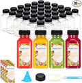 32pcs 8oz Plastic Juice Bottles with Caps, Sticker Labels, Brush | Empty Reusable Clear Bottles with Label, Funnel and Brush Beverage Containers Bulk with Lids for Juicing, Smoothies, Fridge