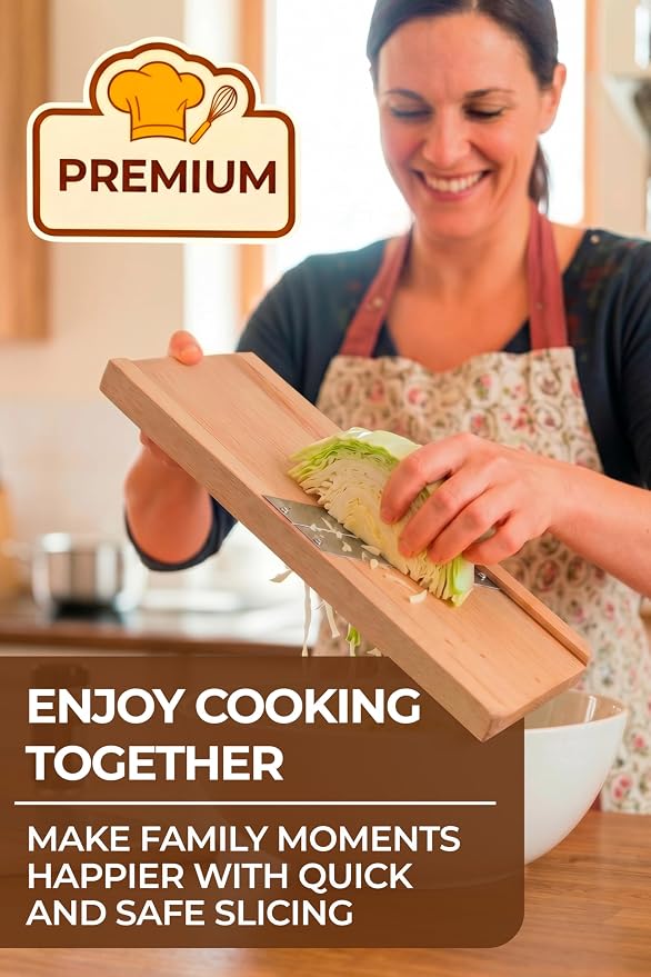Wooden Cabbage Shredder for Coleslaw (11.8x5.1 in) - Cabbage Grater for Coleslaw - Shredder for Sauerkraut - Slaw Slicer Cutter - Slicer Maker