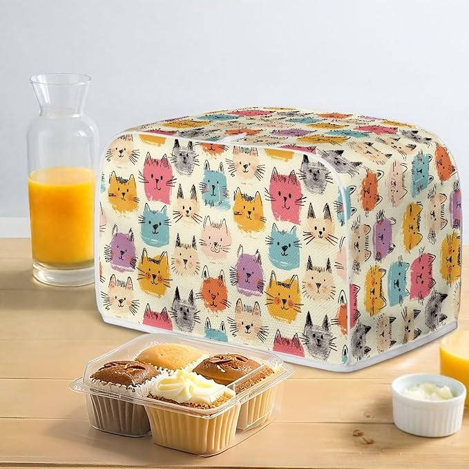 Cartoon Cats Print 2 Slice Toaster Cover Wide Slot Toaster Dust Cover Washable Small Kitchen Appliance Dust Covers for Kitchen
