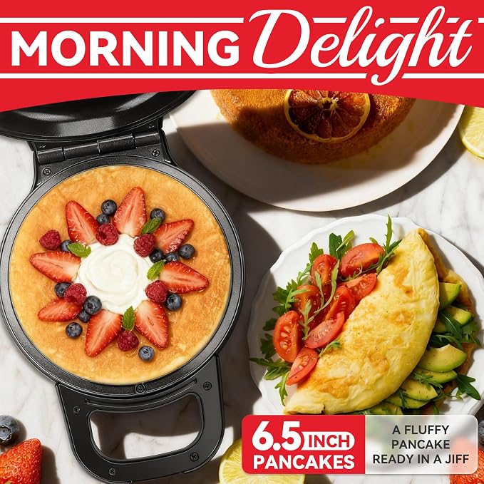 SugarWhisk Flip Pancake Maker Machine, Ceramic Coated Pancake Pan for 6.5 Inch Pancakes, Omelette, Crepe & Quesadilla, Frittata, Double Sided Omelette Pan Nonstick, Graphite