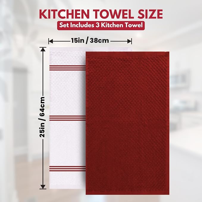Infinitee Xclusives Kitchen Towels - 3 Pack - Cotton Dish Towel |15" x 25"| | 100% Cotton, Highly Absorbent Tea Towels - Lint Free, Soft, Durable & Quick Dry, Ideal for Drying Dishes & Kitchen Cleaning