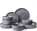 Famiware Annecy 12-Piece Stoneware Dinnerware Set, Misty Blue | Stoneware Plates and Bowls for 4, Handmade Reactive Glaze, Microwave & Dishwasher Safe, Chip & Scratch Resistant