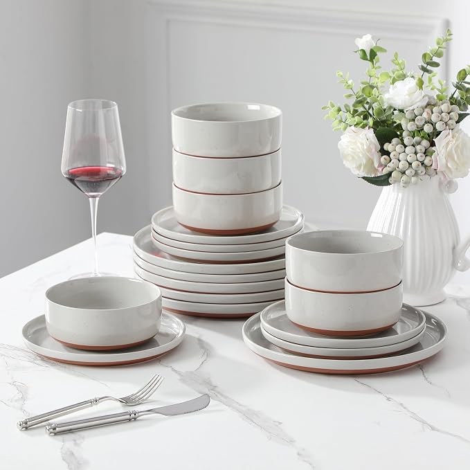 MALACASA Plates and Bowls Sets, 18 Pieces Modern Ceramic Dinnerware Set for 6 Kitchen Dinner Set Stoneware Dishware Dishes Set Microwave and Dishwasher Safe, Grey, Series TARA