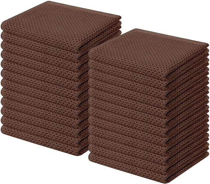 Homaxy 100% Cotton Waffle Weave Kitchen Dish Cloths 24-Pack, Coffee | 12 x 12 Inches, Ultra Soft Absorbent Dish Towels, Quick Drying Dish Rags with Hanging Loop