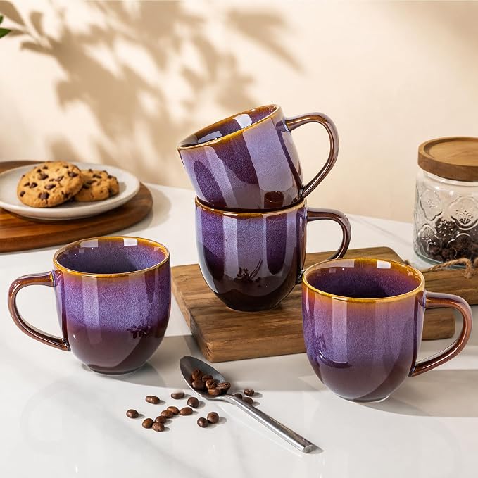 theterra Ceramic Coffee Mugs Set of 6, 12 oz Coffee Cups with Handle | Handmade, Suitable for Latte, Tea, Milk, Beer & Hot Cocoa, Amber Amethyst