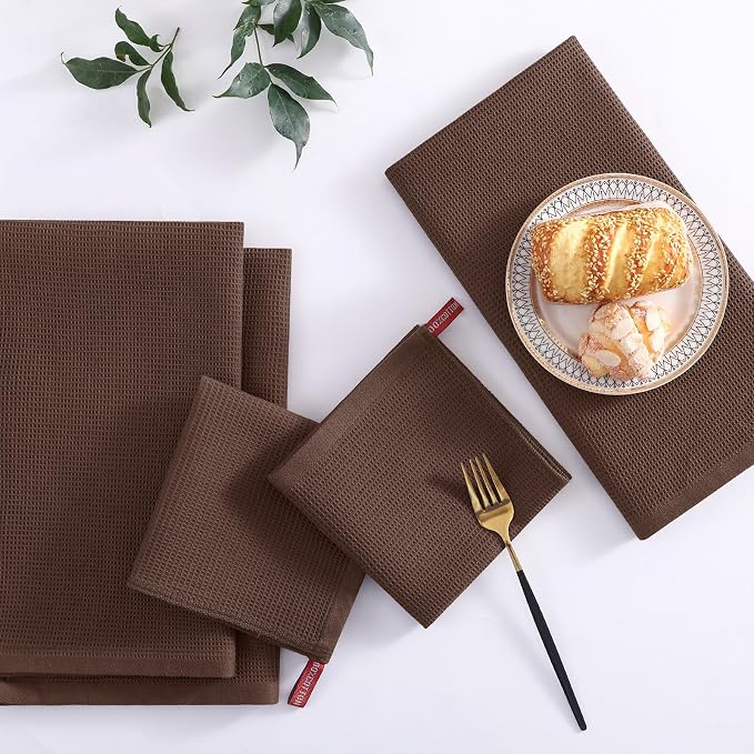 Homaxy 100% Cotton Waffle Weave Kitchen Towels, 4 Pack, Coffee | Soft and Absorbent Dish Towels, 16 x 26 Inches Quick Dry Hand Towels