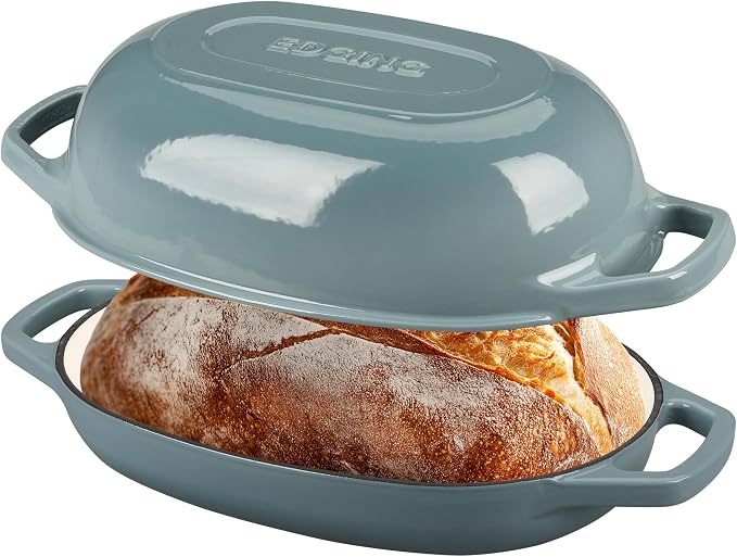 EDGING CASTING Enameled Cast Iron Oval Dutch Oven Pot with Lid, Dutch Oven for Sourdough Bread Baking, Bread Oven, Bread Dutch Oven, Oval Bread Pan, 5qt, Seasalt