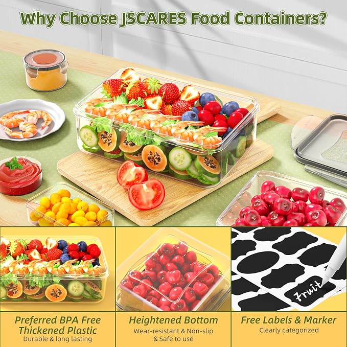 50 PCS Food Storage Containers with Lids Airtight (25 Lids & 25 Containers)- Reusable Plastic Leakproof Meal-Prep Container for Kitchen Storage Organization Microwave/Dishwasher Safe with Labels & Pen