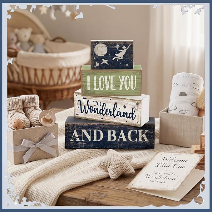 Lineshading 4 Pcs Wooden Farmhouse Block Signs Tiered Tray Decor, Newborn | Rustic Table Decor for School, Beach, Travel Themes, Christmas Sunflower Displays, Farmhouse Gift Signs for Home Tray