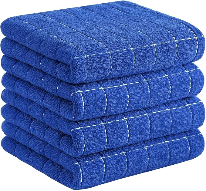 Homaxy 100% Cotton Terry Kitchen Towels, 4 Pack, Blueberry | Ultra Soft and Absorbent Dish Towels for Kitchen, Suitable for Drying and Washing Dishes