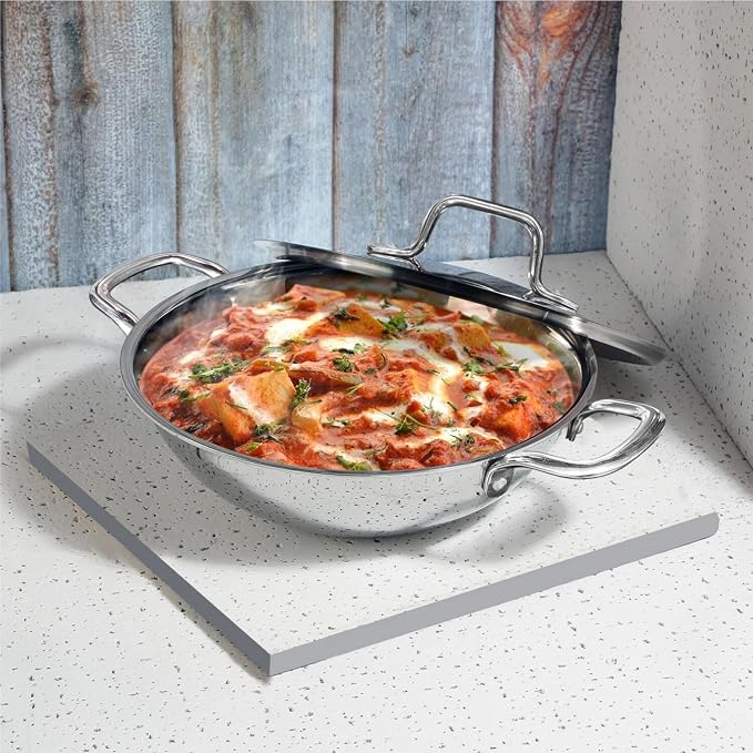 Vinod Nutri-Tech Triply Non Stick Kadai for Indian Cooking (22 cm Diameter, 2.4 Litres Capacity) | Scratch Resistant Kadhai for Deep Frying | Multipurpose Indian Cookware | Includes Lid