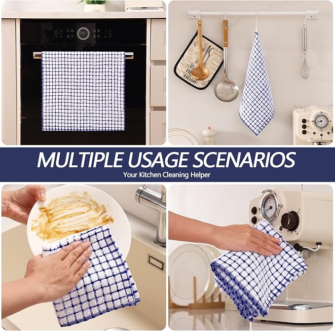Homaxy Kitchen Towels and Dishcloths Set, Set of 16, Blue | Cotton Terry Kitchen Dish Towels, Super Soft and Absorbent Dish Cloths, 16 x 25 and 12 x 12 Inches