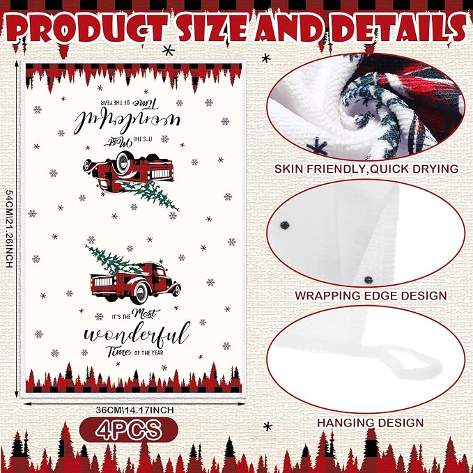 SiliFine 12 Pcs Christmas Buffalo Plaid Kitchen Accessories Set Red Black Check Pot Holders Reindeer Oven Mitts Xmas Tree Kitchen Towels for Christmas Home Decorations, Cooking Baking Holiday Gifts