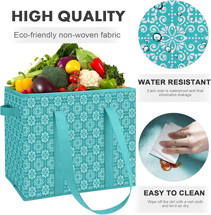 Reusable Grocery Bags 2 Pack, Foldable & Water Resistant Shopping Bags | Large Grocery Tote Bag Water Resistant Shopping Bags Foldable Grocery Bag for Clothes,Shoes and Picnic