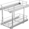 2 Tier Pull Out Cabinet Organizer 11" W X 22" D, Chromed, Full Slide Out | For Kitchen Organizers and Storage, Pull Out Drawers For Cabinets Capacity Heavy Duty Caddy, Cabinet Shelves, Bathroom Pantry