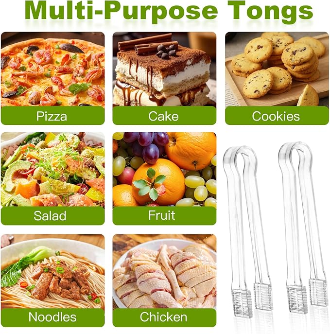 Ninsula 12 PCS Plastic Serving Tongs, 6.3 Inches Disposable Clear Tongs, Kitchen Small Serving Utensil Tongs for Party Catering Buffet Bakery Salad Cookies Ice