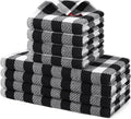 Homaxy Kitchen Towels and Dishcloths Set, Set of 8, Black & White | Bulk Cotton Waffle Weave Check Plaid Kitchen Towels, Super Soft and Absorbent Dish Cloths, 12 x 12 and 13 x 28 Inches