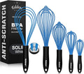 Eddeas Silicone Whisk, Non Scratch Whisk for Cooking, 5+7+9+11in Balloon Whisks, Suitable for Mixing, Blending. 11in Flat Whisks great for Ceramic Coated pans and Wider shallower pots. (Blue)