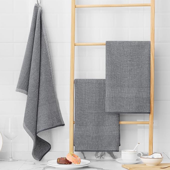 Homaxy 380 GSM Cotton Premium Kitchen Towels 12 Pack, 18"x 28", Multicolor | Flat and Terry Dish Towels, Highly Absorbent Tea Towel Set with Hanging Loop, Soft Utility Kitchen Hand Towels