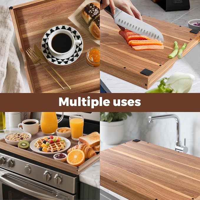 Stove Top Covers for Gas Burners and Electric Stove, 30"L x 22"W x 2.4" Gas Stove Cover, Wooden Cutting Boards/Sink Cover for Kitchen, Tray for Kitchen Counter Space (Nature)