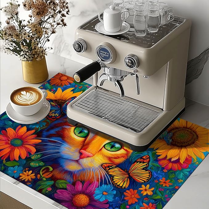 HOMETITUTE Vibrant Cat Stove Top Covers for Electric Stove Cover 28x20 Inches Heat Resistant Diatomite Glass Top Pad Protector Stovetop Cover Decorative Kitchen Mat for Cooktop Countertops and Sinks