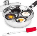 Modern Innovations Egg Poacher Pan for Perfect Poached Eggs, Nonstick Cups Poached Egg Maker Pan, Stainless Steel Easy Egg Cooker, Poaching Eggs Benedict Maker, Silicone Spatula