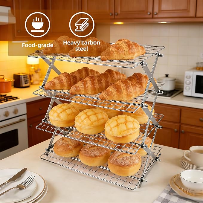 3 Tier Collapsible Cooling Rack Sourdough Cooling Rack 17"x10" | Cooling Racks for Cooking and Baking, Roasting, Grilling, Adjustable 6 Setting Design stackable, Oven & Dishwasher Safe