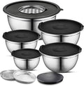 Premium Brushed Stainless Steel Mixing Bowls Sets, Easy To Clean, Space Saving, Great for Cooking, Baking, Prepping Needs 0.25qt, 1qt, 1.5qt, 3qt, 5qt (8 pc with Lid and Grater)