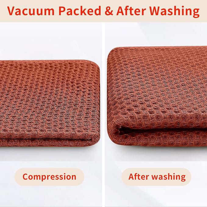 Homaxy 100% Cotton Oversized Waffle Weave Kitchen Towels 8-Pack, Rust | 20 x 28 Inches, Ultra Soft Absorbent Dish Towels, Quick Drying Large Cleaning Towels