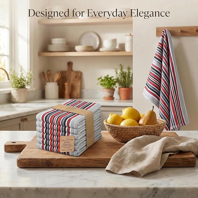 Urban Villa Kitchen Towels Cotton Dish Towels 20”x30” (Set of 6) Grey