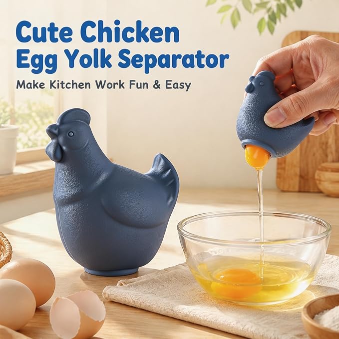 Silicone Hen-Shaped Egg Yolk Separator, Blue | For Baking, BPA-Free, Food-Grade Yolk Remover Tool, Dishwasher Safe, Funny Kitchen Gadget Gift for Women
